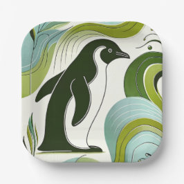 ライムオリーブグリーンペンギンインブロッサムフローラリーフ ペーパープレート