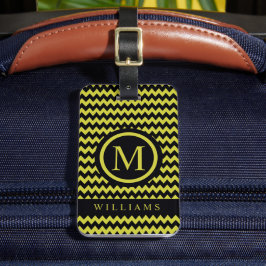 ライムカスタムイエローグリーンブラックシェブロンパターン ラゲッジタグ