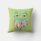 ライムガーリーファンキーグリーンフクロウのアートクッション クッション (裏面)