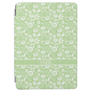 ライムガーリー淡い色のグリーン熱帯花モノグラム iPad AIR カバー