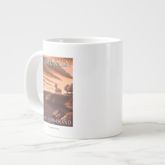ライムキルン灯台ヴィンテージトラベルポスター ジャンボコーヒーマグカップ (正面左)
