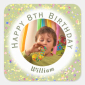 ライムクリームカスタマイズ可能な誕生日写真水彩 スクエアシール (正面)
