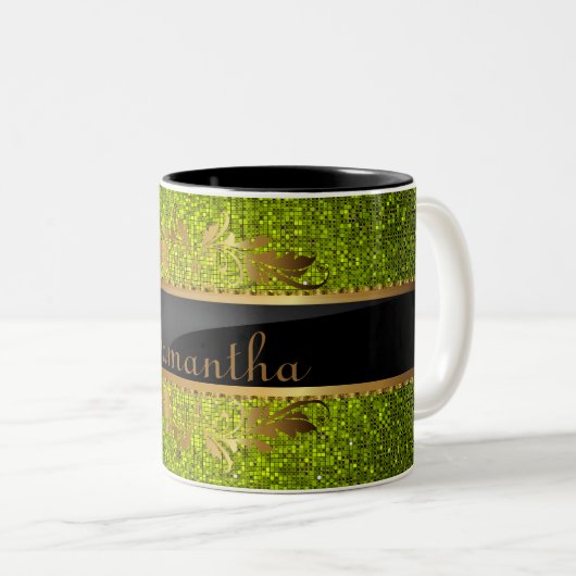 ライムグリッターシークインディスコグリッツコーヒーマグカップ ツートーンマグカップ (正面右)