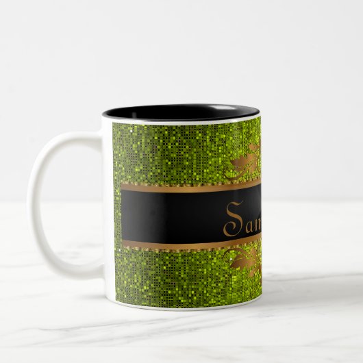 ライムグリッターシークインディスコグリッツコーヒーマグカップ ツートーンマグカップ (左)
