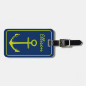 ライムグリーンいかりオンネイビーブルーパーソナライズされた ラゲッジタグ (正面横)