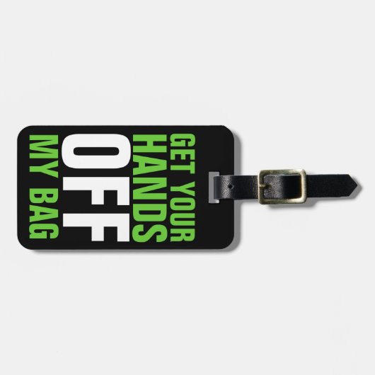 ライムグリーンおもしろいが手を離す ラゲッジタグ (正面横)