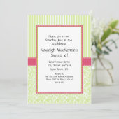 ライムグリーンおよびピンクの菓子16の招待状 招待状 (スタンド正面)