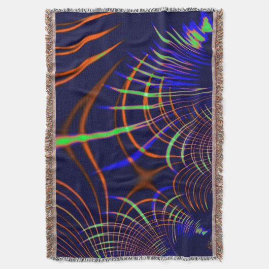 ライムグリーンから珊瑚と青までの尖った曲線 スローブランケット (正面縦)
