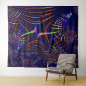 ライムグリーンから珊瑚と青までの尖った曲線 タペストリー (インサイチュ(横))