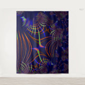 ライムグリーンから珊瑚と青までの尖った曲線 タペストリー (正面)