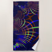 ライムグリーンから珊瑚と青までの尖った曲線 ビーチタオル (正面)