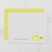 ライムグリーンかわいい妊娠ママクジラの赤ちゃんシャワー サンキューカード (正面/裏面)