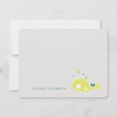 ライムグリーンかわいい妊娠ママクジラの赤ちゃんシャワー サンキューカード (正面)