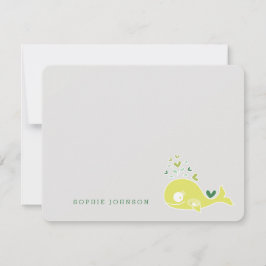 ライムグリーンかわいい妊娠ママクジラの赤ちゃんシャワー サンキューカード