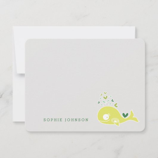 ライムグリーンかわいい妊娠ママクジラの赤ちゃんシャワー サンキューカード (正面)