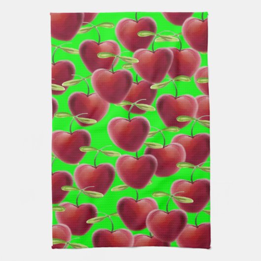 ライムグリーンさくらんぼスプラッシュ キッチンタオル (縦)