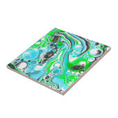 ライムグリーンとアクアブルーバブル抽象芸術アートギフト タイル (側面)