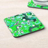 ライムグリーンとアクアブルーバブル抽象芸術アート コースター (左側)