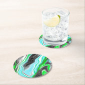 ライムグリーンとアクアブルーバブル抽象芸術アート ラウンドペーパーコースター (インサイチュ)