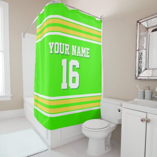 ライムグリーンとイエローホワイトストライプスポーツジャージー シャワーカーテン (インサイチュ)