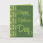 ライムグリーンとオリーブグリーンの花とストライプの母の日 カード (正面)