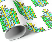 ライムグリーンとオレンジお洒落色の漫画ギフト ラッピングペーパー (ロールコーナー)