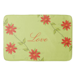 ライムグリーンとオレンジ色の花 バスマット