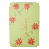 ライムグリーンとオレンジ色の花 バスマット (正面縦)