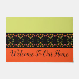 ライムグリーンとオレンジ ドアマット