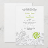 ライムグリーンとグレーのダマスク結婚式招待状 招待状 (正面/裏面)