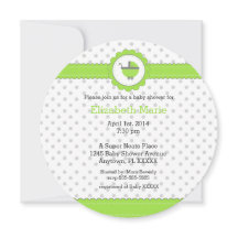 ライムグリーンとグレー水玉模様ベビーシャワー