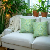 ライムグリーンとティール(緑がかった色)ファンシーダマスク クッション