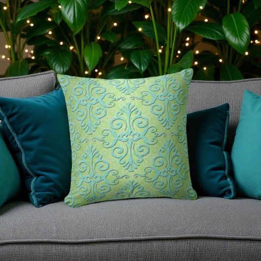 ライムグリーンとティール(緑がかった色)ファンシーダマスク クッション