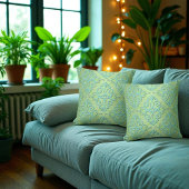 ライムグリーンとティール(緑がかった色)ファンシーダマスク クッション