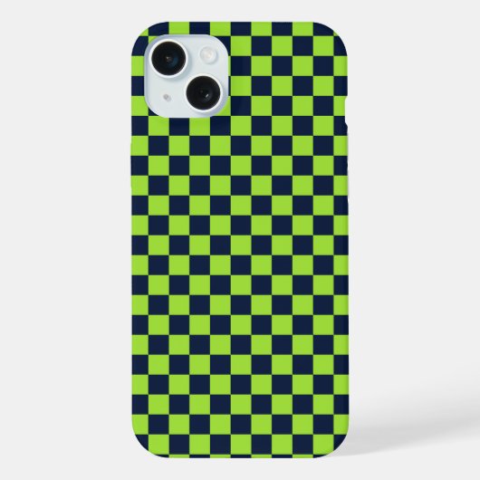 ライムグリーンとネイビーの市松模様 iPhoneケース (裏面)