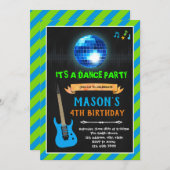 ライムグリーンとネービーの踊りの誕生日 招待状 (正面/裏面)