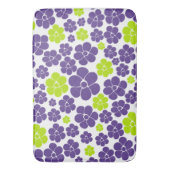 ライムグリーンとパープルの花柄 バスマット (正面縦)