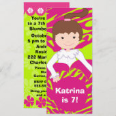 ライムグリーンとピンクのスリーパー・パーティー招待状 招待状 (正面/裏面)