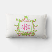 ライムグリーンとピンクのパゴダ花枠モノグラム ランバークッション (裏面)