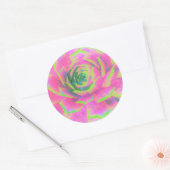 ライムグリーンとピンクの多肉性セダムロゼット ラウンドシール (封筒)