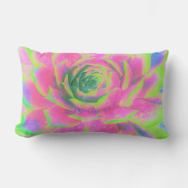ライムグリーンとピンクの多肉性セダムロゼット ランバークッション