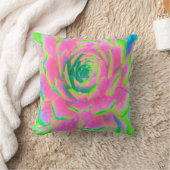 ライムグリーンとピンクの多肉植物セダムのロゼット クッション (ブランケット)