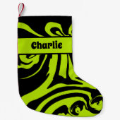 ライムグリーンとブラックでこぼこ スモールクリスマスストッキング (正面)