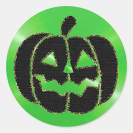 ライムグリーンとブラックパンプキンハロウィーンステッカー ラウンドシール