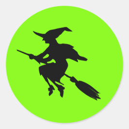 ライムグリーンとブラック飛んでいるウィッチハロウィン ラウンドシール