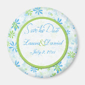 ライムグリーンとブルーのフローラ日付磁石を保存 マグネット (正面)