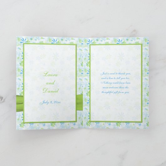 ライムグリーンとブルーの花柄の感謝カード サンキューカード (内部)