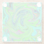ライムグリーンとブルーグルーヴィー抽象芸術レトロアート ガラスコースター (裏面)