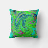 ライムグリーンとブルーグルーヴィー抽象芸術レトロアート クッション (裏面)