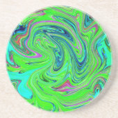 ライムグリーンとブルーグルーヴィー抽象芸術レトロアート コースター (正面)